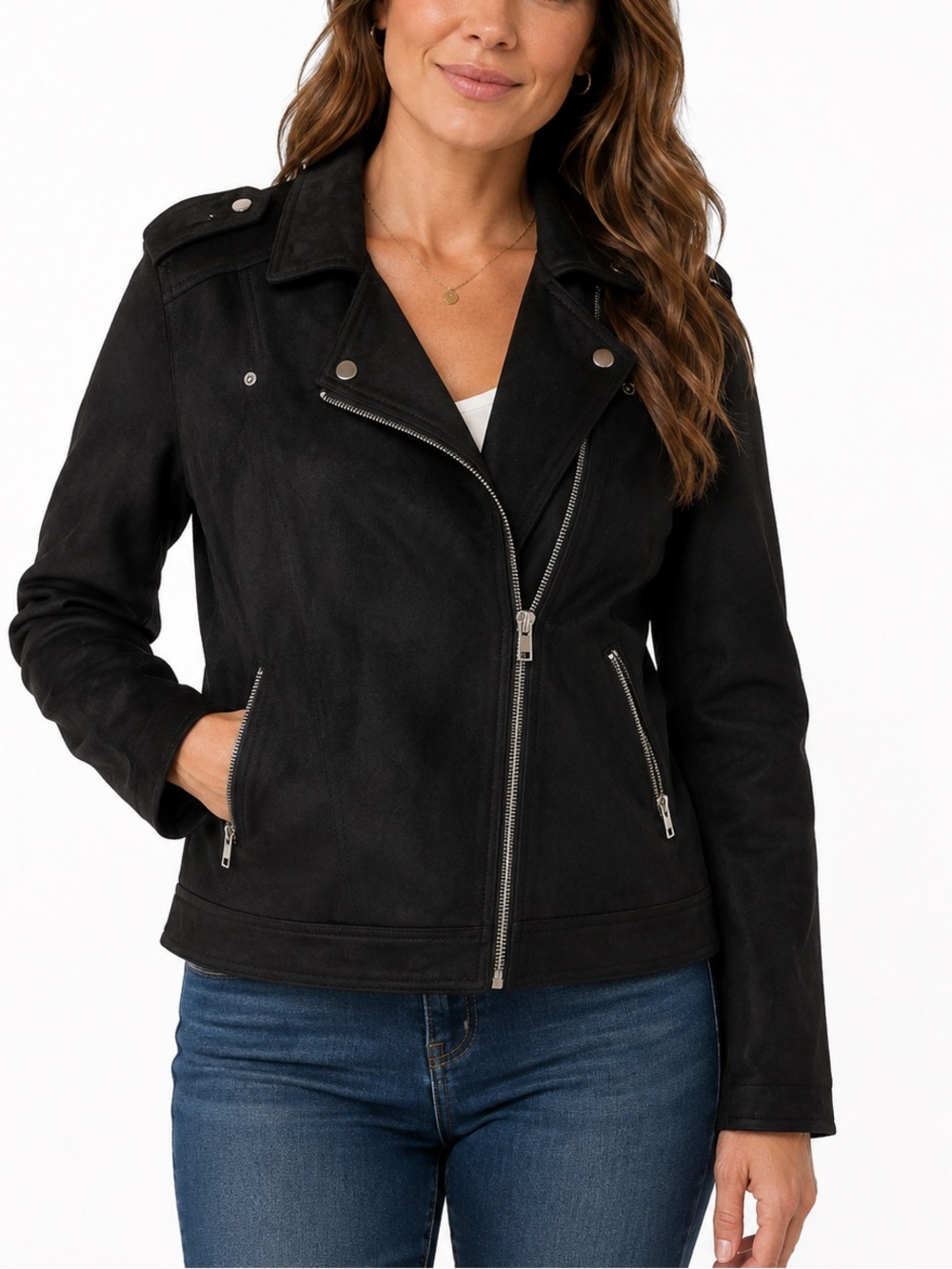 WOMEN'S PHILOSOPHY FAUX SUEDE COLLARED ANGLED ZIPPER STYLISH MOTO JACKET XXL